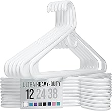 NEATERIZE Thick Heavy Duty Hangers - White Plastic Clothes Hangers 12 Pack - Great for Coat Hanger, Jackets Jeans & Suit Hanger for Closet - New Apartment Essentials Percheros Ganchos para Colgar Ropa