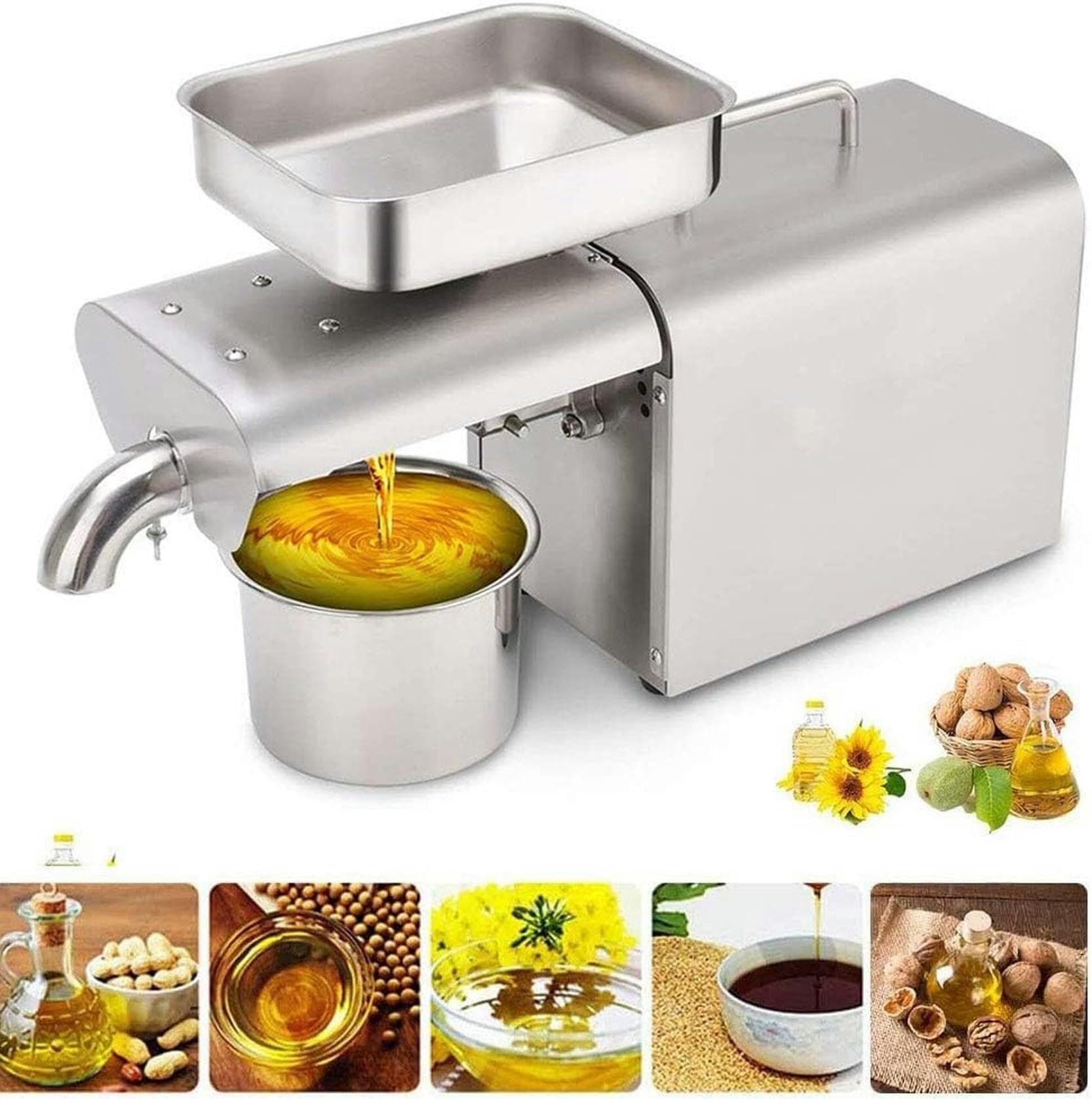 MYUYEE Automatic Oil Press Machine, Commercial Stainless Steel Oil Press Cold, Hot Nut Oil Extractor for Coconut Castor Olive Home, Commercial Oil Expeller