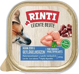RINTI - Leichte Beute | Kalorienreduziertes Nassfutter mit fettarmem, magerem Fleisch für empfindliche, ausgewachsene Hunde. Alleinfutter in der Dose | 9x300g mit HUHN PUR & GEFLÜGELHGERZEN product image