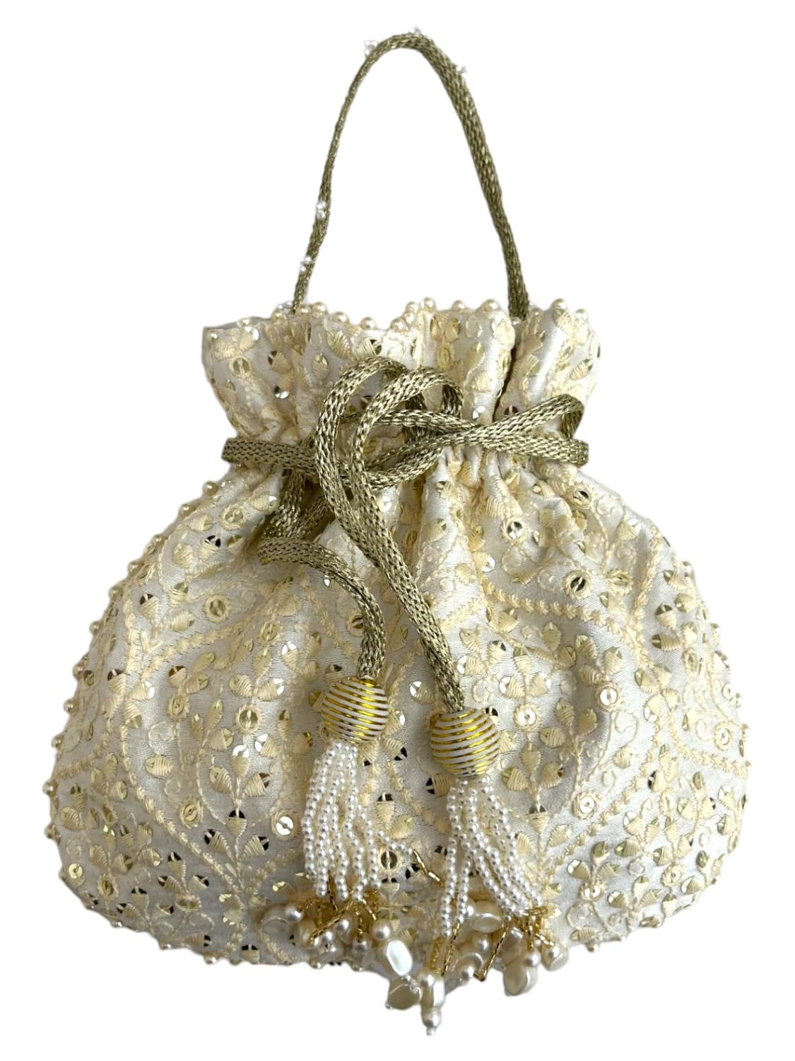 ART BY CHAITASIEmbellished Designer Potli Bag with Protective Box, Handbag, Wristlets, Clutch for Women, Girls with Handmade Embroidery, Sequin, Beads Work for Parties, Weddings