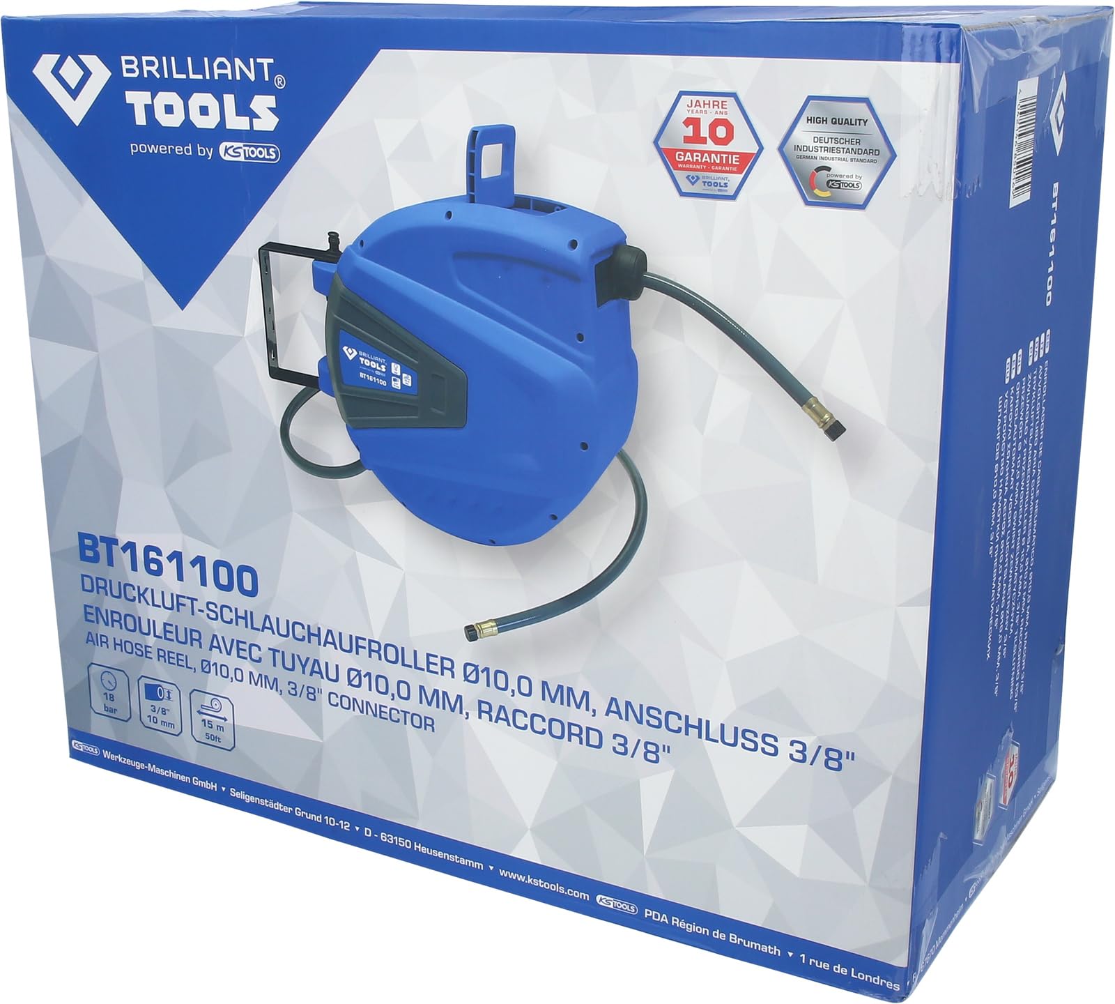 BRILLIANT TOOLS BT161100 DL-Schlauchaufroller Ø10mm, Anschluß 3/8 Zoll, PVC [Powered by KS TOOLS]