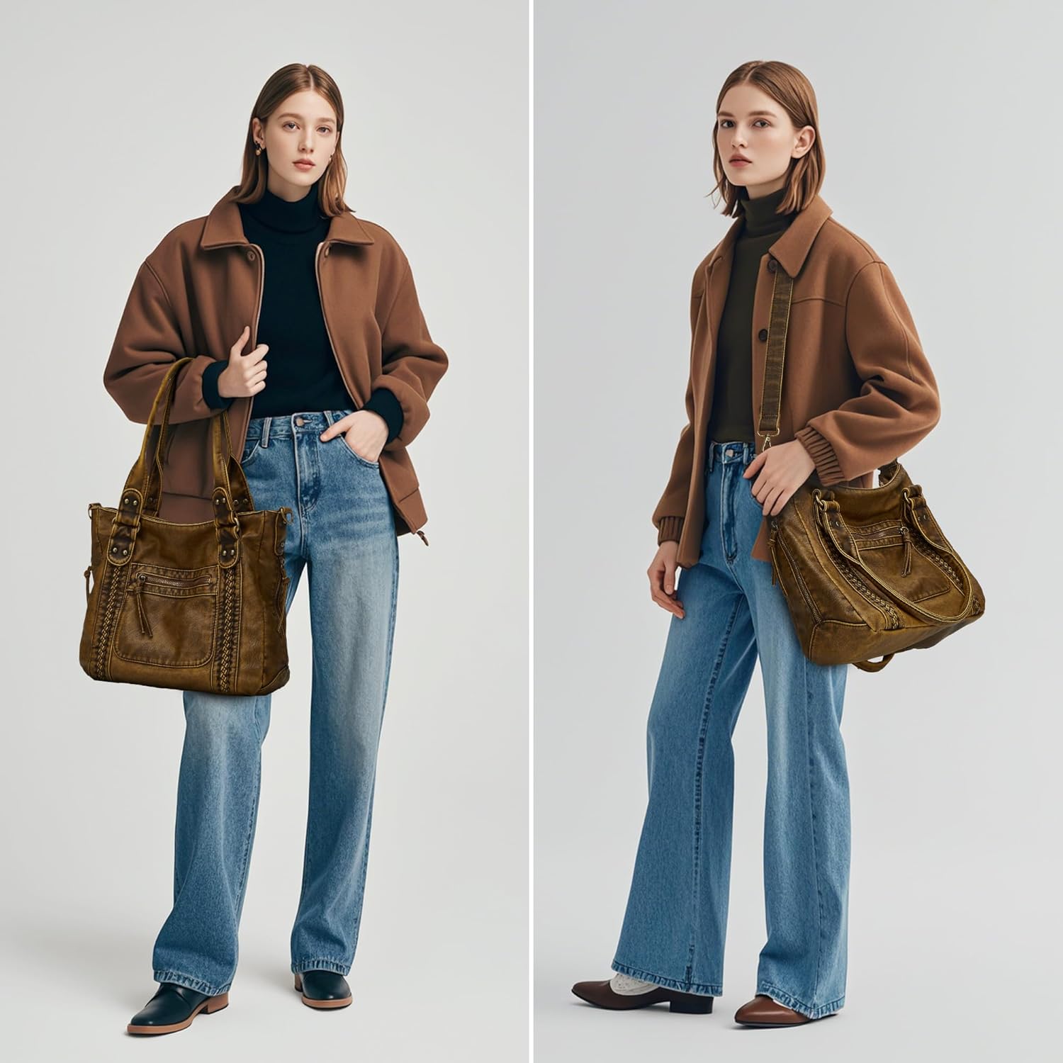 Worldlyda Crossbody Bags for Women Large Tote Soft Leather Purses Washed Y2K Hobo Vintage Handbag Shoulder City Bag - Image 2