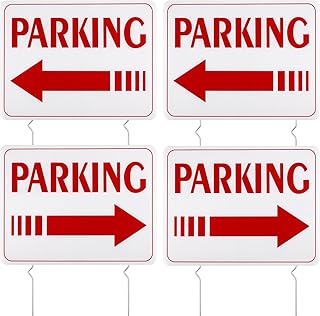 4pcs Event Parking Signs with Stakes, 12x16 Inch Double Sided Event Parking Sign Wedding Parking Sign with Arrow Outdoor Guest Parking Signs Stand Event Parking Yard Signs for Outdoor
