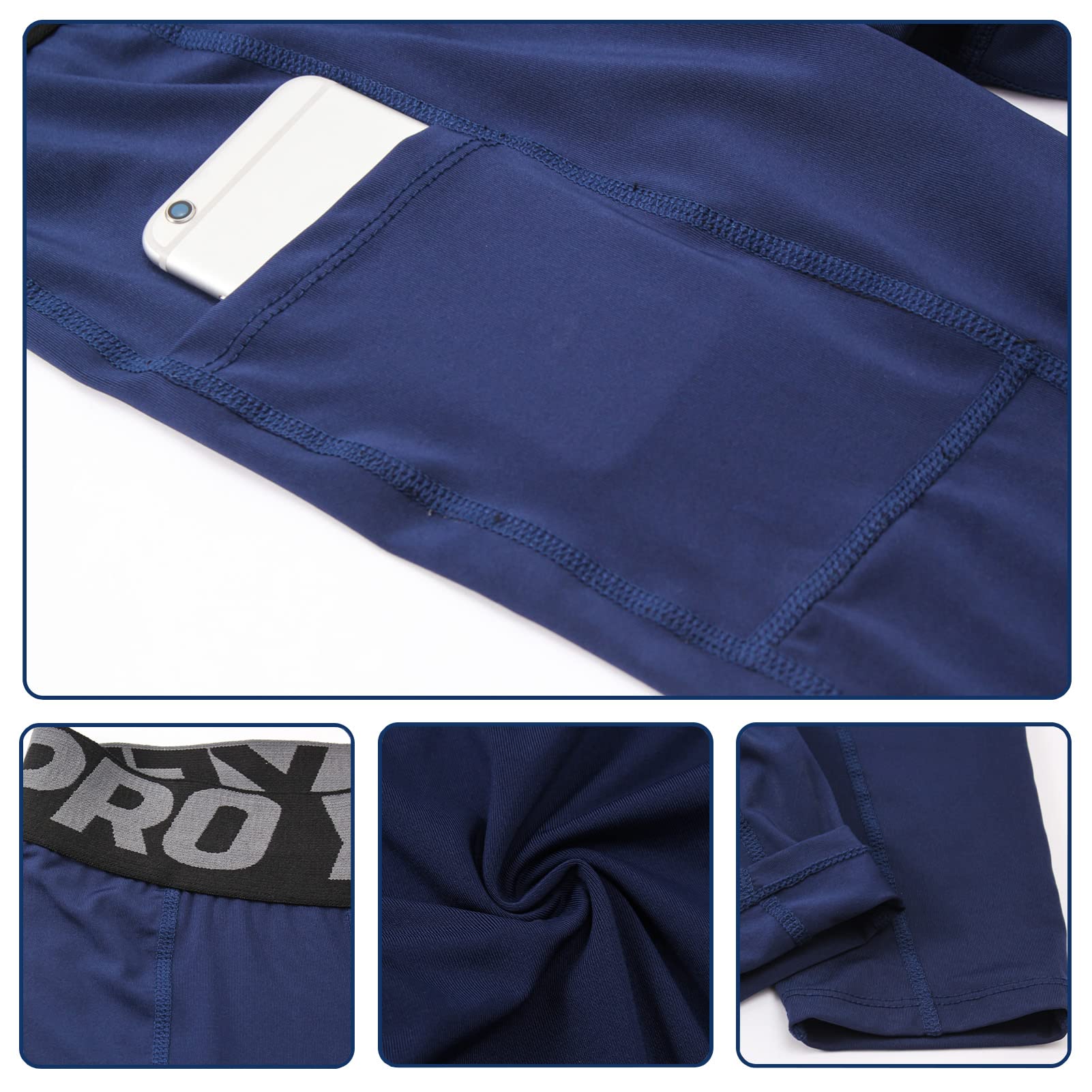 3 Piezas Mallas Running Hombre 3/4 Deporte Leggings con Bolsillos Pantalón de Compresión Secado Rápido para Gym Fitness Jogging