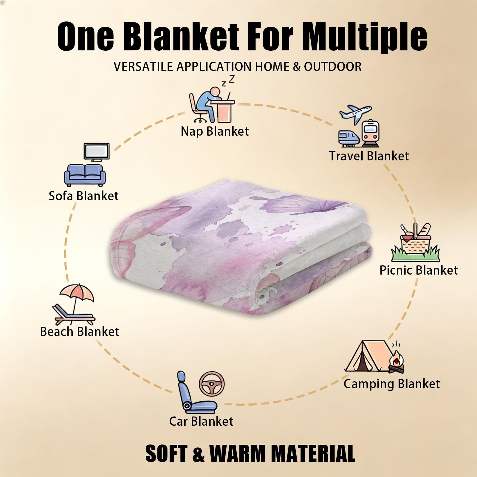 Dreamy - Coperta in pile di flanella, 200 x 220 cm, motivo acquerello con farfalle, a pois, per divano, letto, viaggi, stile nordico, soffice, lavabile, per ragazzi, ragazze e donne, idea regalo