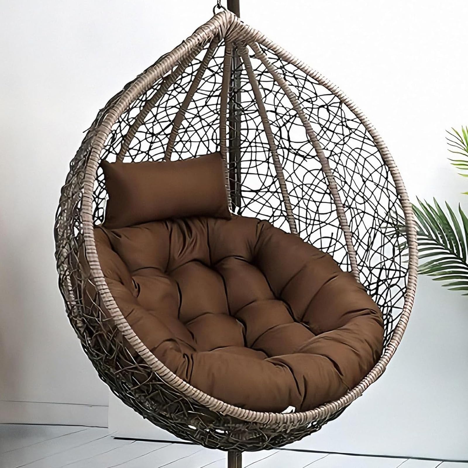 Cuscino a forma di uovo con poggiatesta, morbidi cuscini per sedia a dondolo, ricambio per sedie sospese per interni ed esterni, decorazione da giardino e ufficio (beige, 120 x 120 cm)