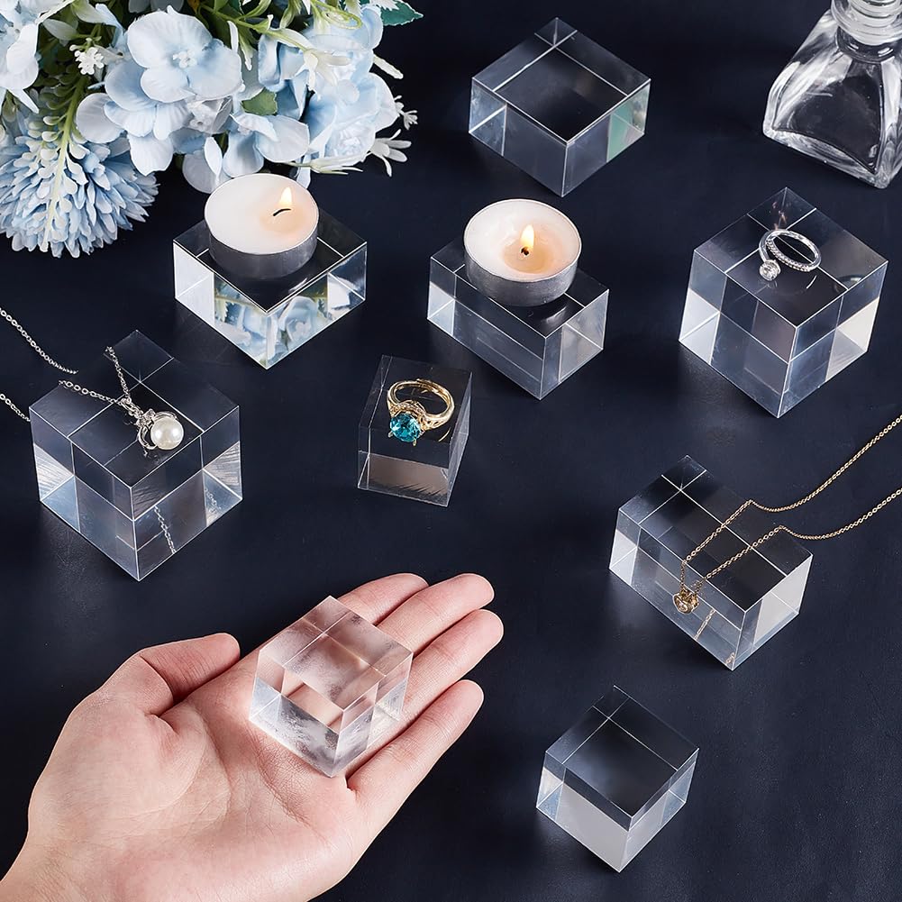 Clear Acrylic Display Cubes - 2x2x0.9 Inch, 2-Pack, For Jewelry, Collectibles & Miniature Showcase