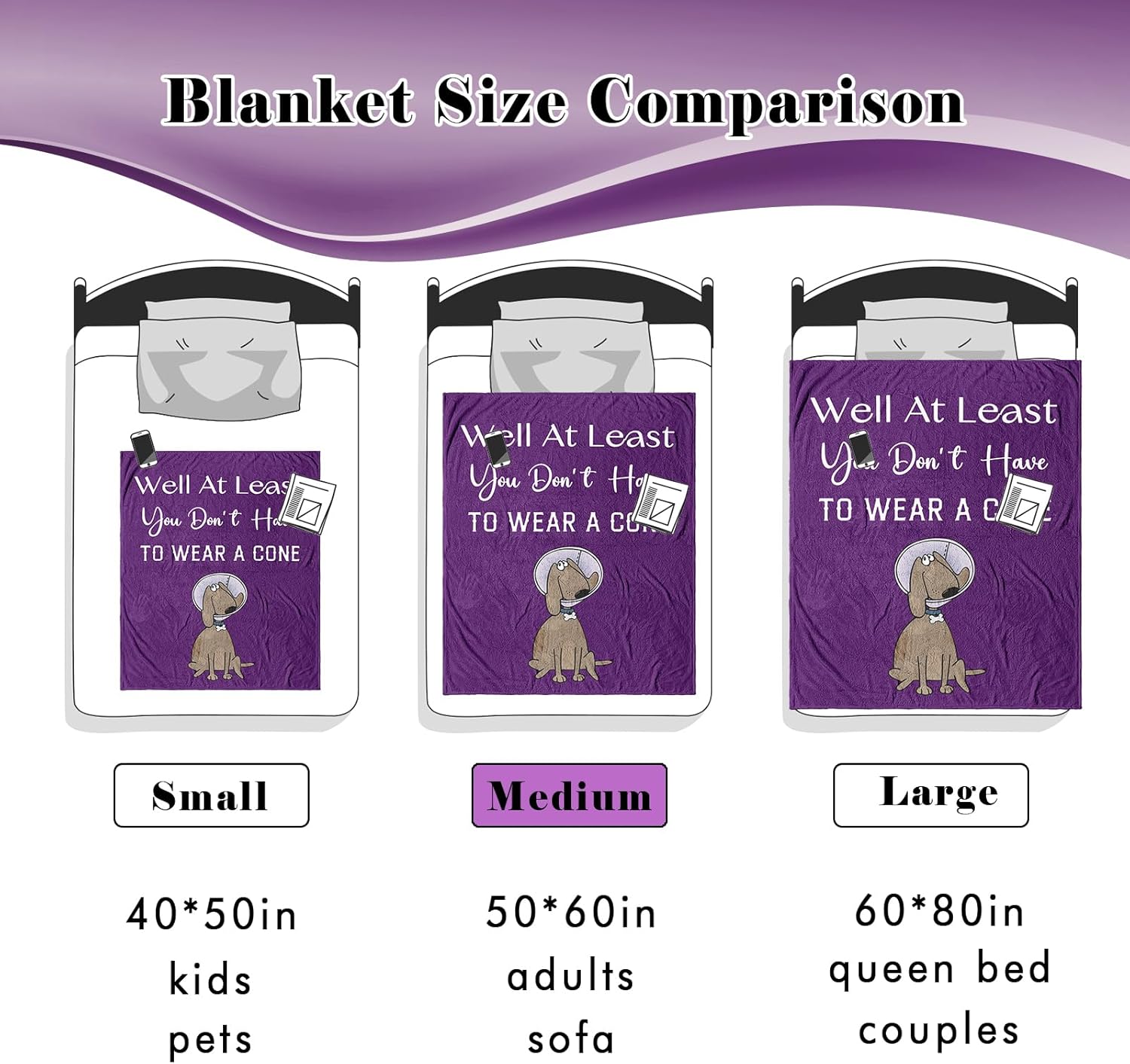 Get Well Gifts for Women/Men After Surgery, Sympathy Gift, Feel Better/Get Well Soon Gifts for Women, Surgery Recovery Gift for Men, at Least You Dont Have to Wear A Cone Purple Blanket 50"x60" - Image 7