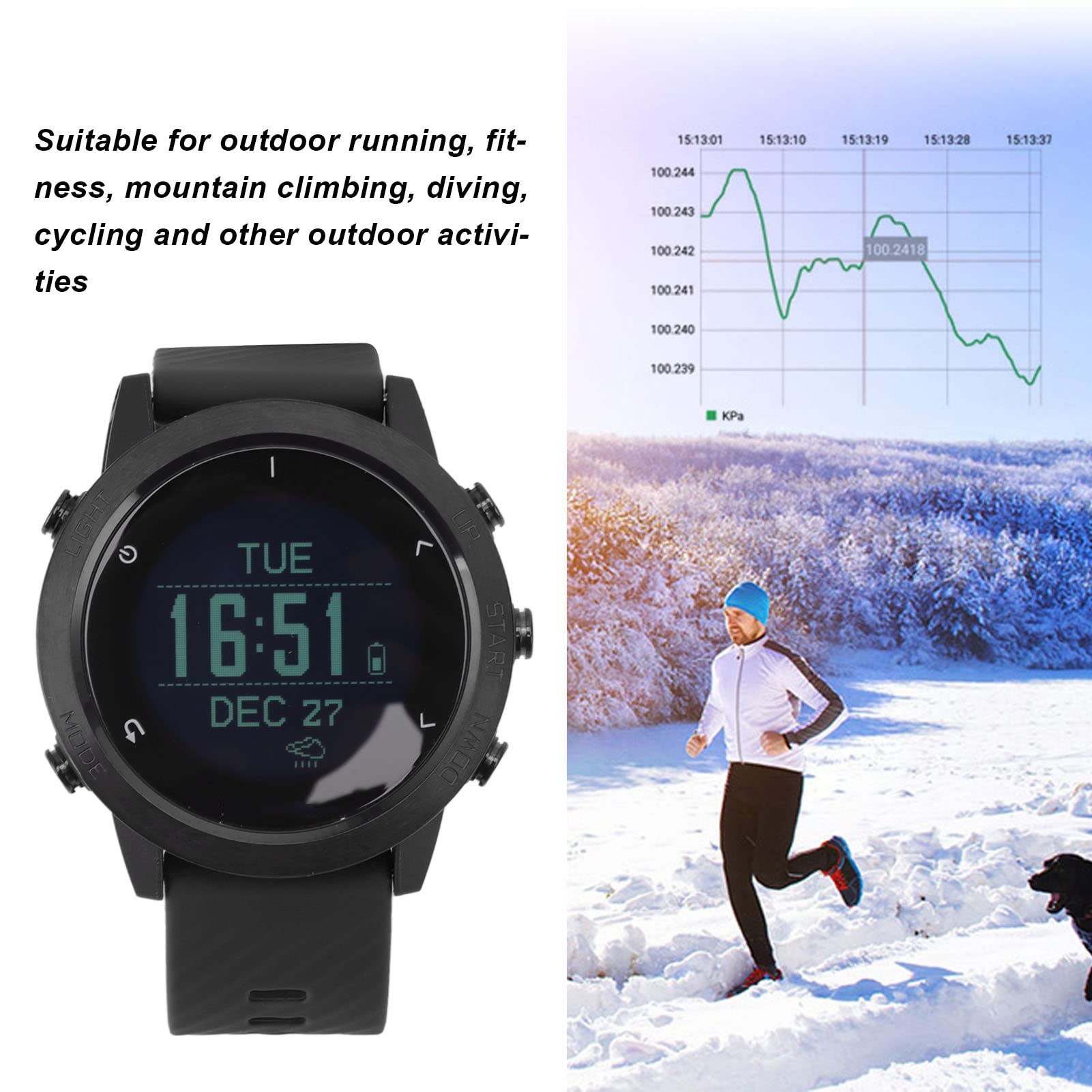 Reloj de Buceo Inteligente, Reloj Deportivo Multifunción de Montañismo con Frecuencia Cardíaca, Resistente Al Agua para Correr, Ciclismo, Montañismo