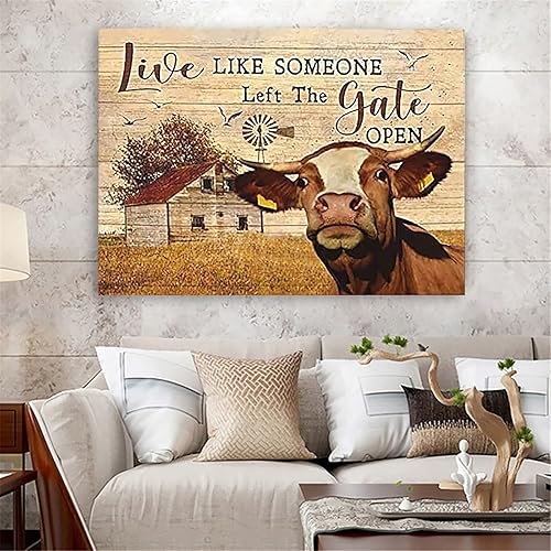 Miniatura 3 de Lienzo decorativo para pared, diseño de vaca, diseño inspirador de cabeza de vaca, pinturas rústicas de granero sobre lienzo, pósteres de amantes de