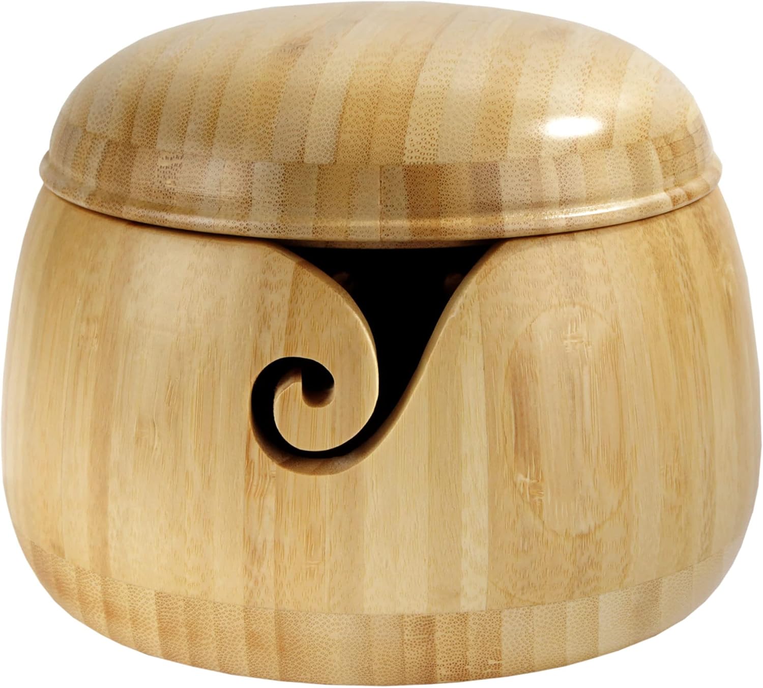 JubileeYarn Bamboo Yarn Bowl with Lid - Holder for Knitting Crochet Accessories - Carbonized Brown - 5.25" Diameter