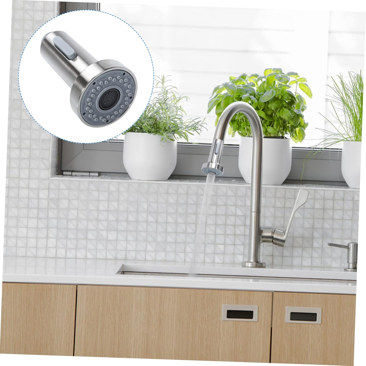 1Pc Kitchen Sink Pull Down Faucet Nozzle Sprayer Brushed Water Tap Shower Head for Easy Dish Washing and Rinsing