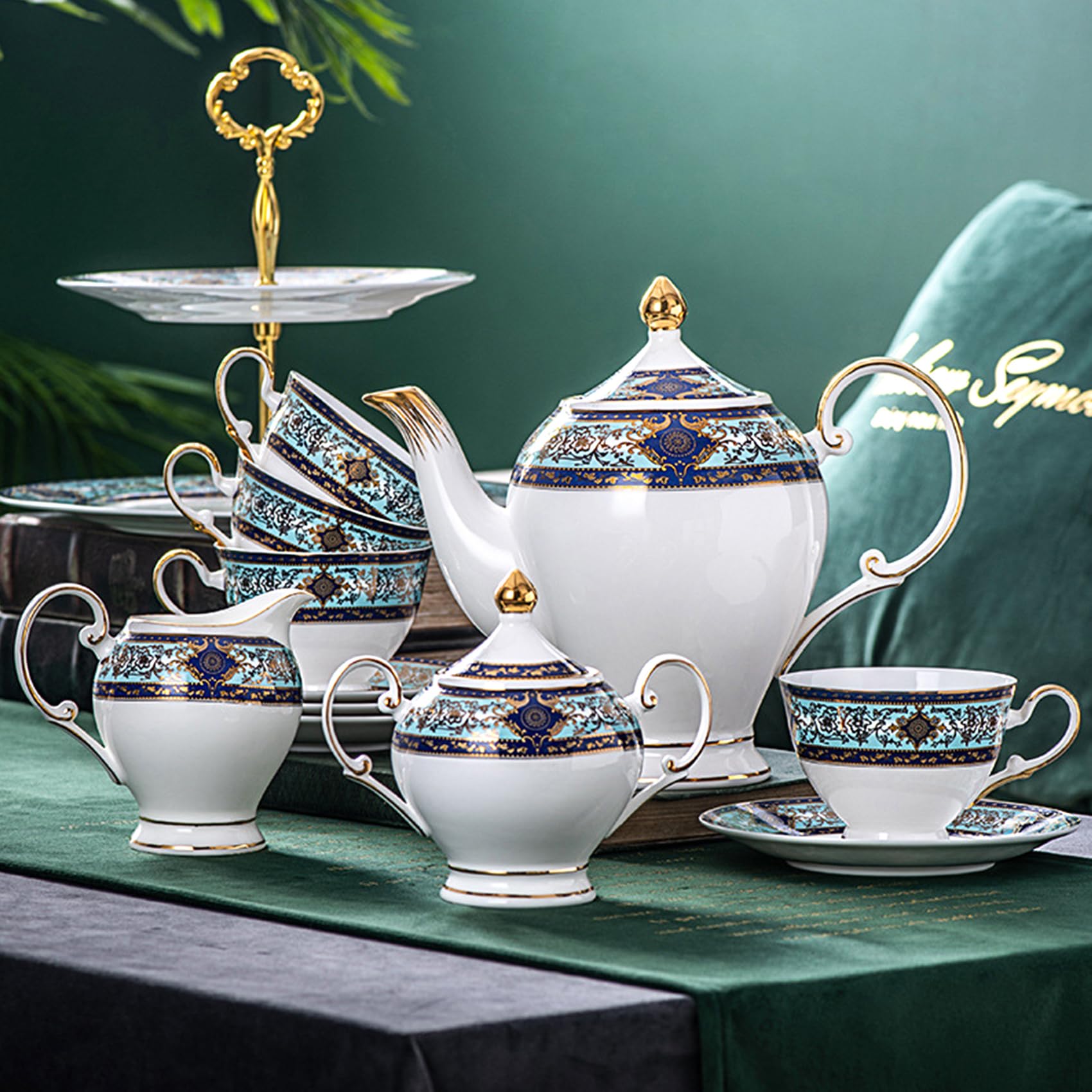Soporte de té de tarde de 3 niveles, bandeja de porcelana para servir cupcakes, soporte para tartas de porcelana azul y blanca, soporte para servir pasteles para fiestas de té, bodas y