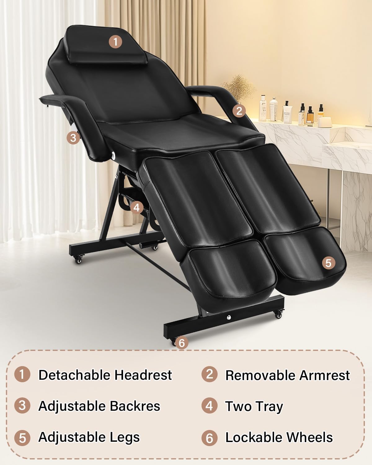 Tattoo Chair for Client, Facial Bed for Esthetician with Rolling Stool, Professional Extension Lash Bed, Adjustable Split Legs Design for Beauty Massag Spa Salo (On Wheels)