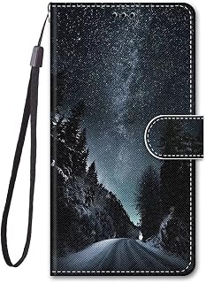 Miagon Full Body Case for iPhone 14,Colorful Pattern Design PU Leather Flip Wallet Case Cover with Magnetic Closure Stand Card Slot,Night Road