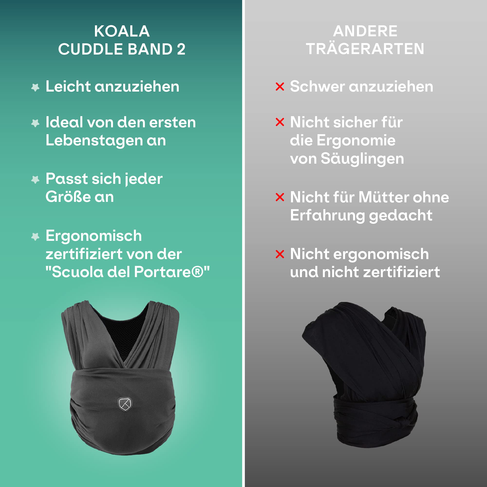 Koala Babycare Babytragetuch - Einfach anzuziehen - Elastisches Tragetuch bis zu 15 kg - Verstellbar und Unisex