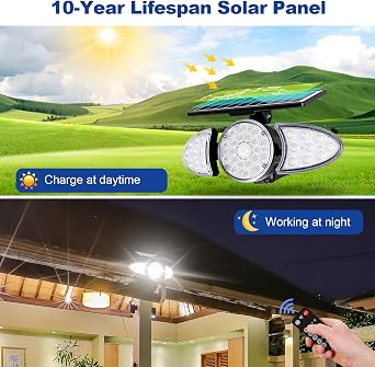 EMANER Solar Motion Lights Outdoor | 3000mAh Brightest Flood Light Dusk to Dawn, 20+hrs Runtime 270 Degree Wide Angle Solar Security Spot Lights 5 Modes for House Wall Mount Backyard Garden