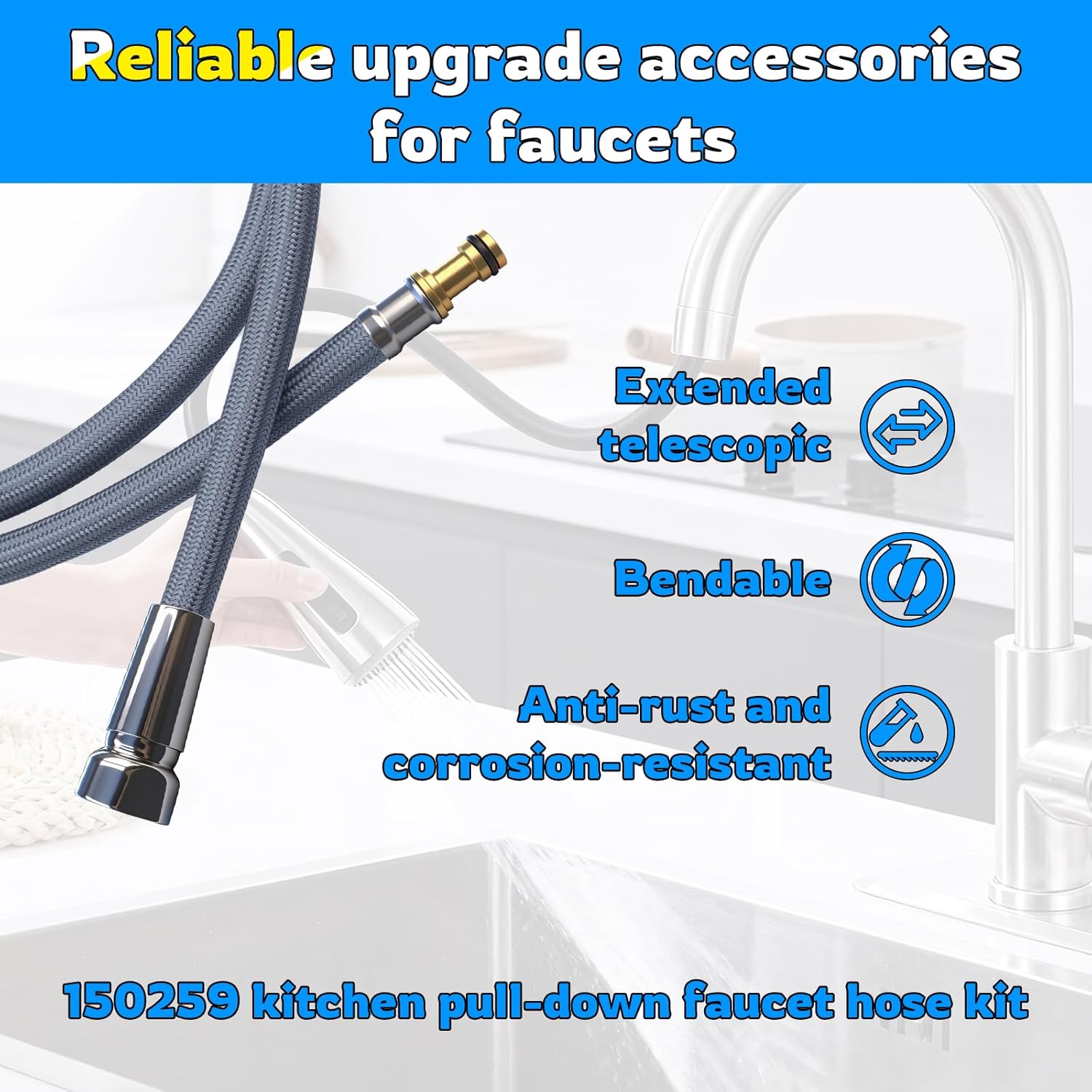150259 Pull Down Hose Kit Fit Moen Kitchen Faucets Part 150259/187108, 68inch Quick Connect Hose