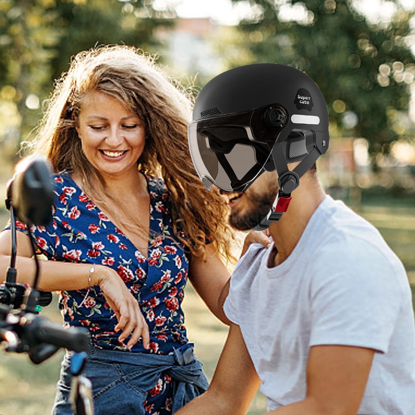 Casque Trottinette Electrique Adulte, Casque Vélo Électrique avec Visière, Demi Casques, Amortisseurs Casques, Quipement De Protection pour Patinage, Escalade, Adultes Et Jeunes (45-65cm)