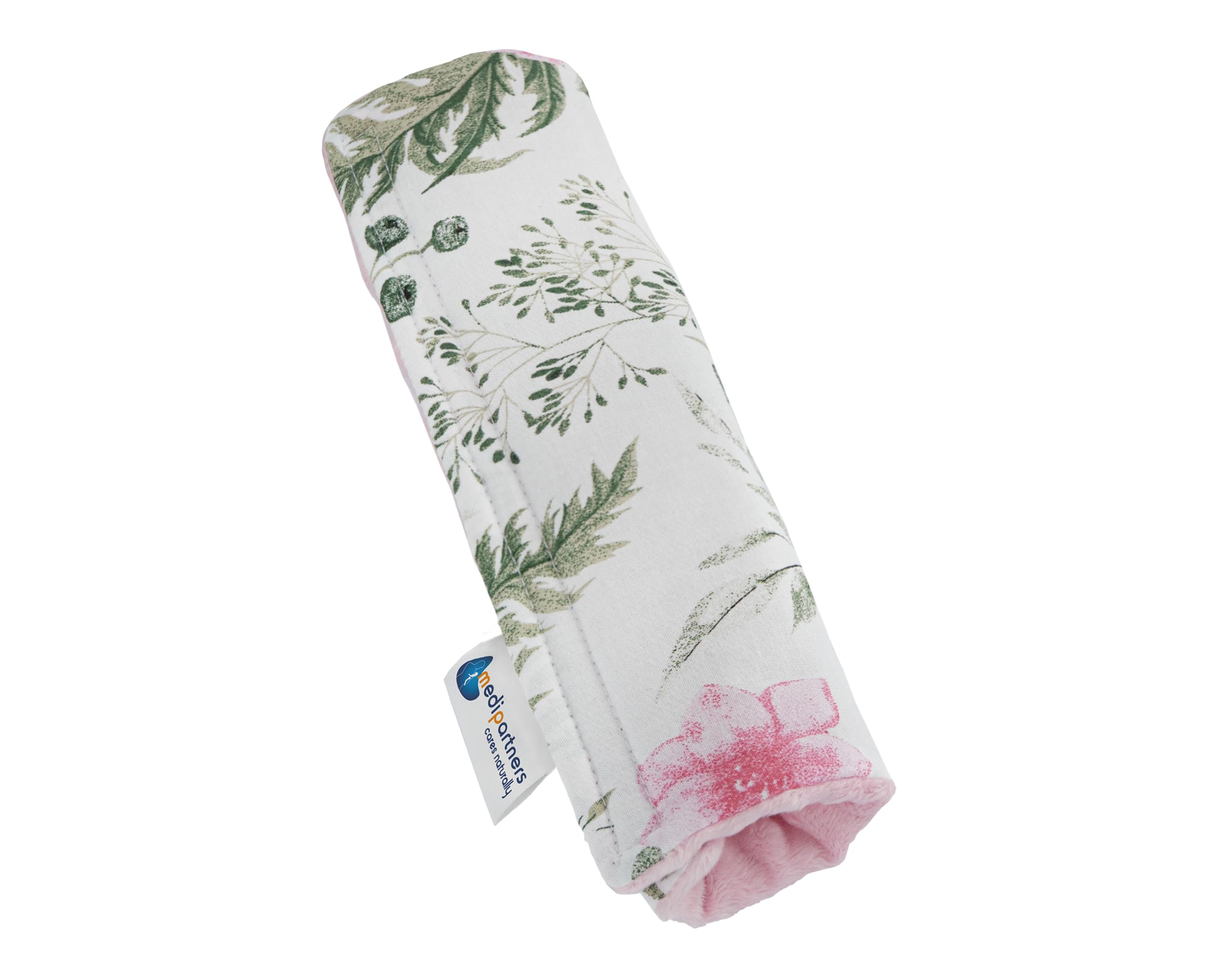 Medi Partners Gurtpolster Kinder Autogurt Polster Gurtschutz für Auto - 17x22cm 100% Baumwolle Minky Schulterpolster Kids Gurt Schutz Sicherheitsgurt (Blument mit hellrosa Minky)