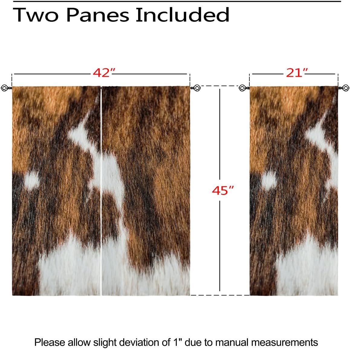 Cowhide Blackout Curtains for Girls Boy Home Decor, 3D Animal Cow Fur Western Farm Grommet Thermal Insulated Drapes Darkening Window Curtain for Bedroom Living Room, 42 x 45 Inch