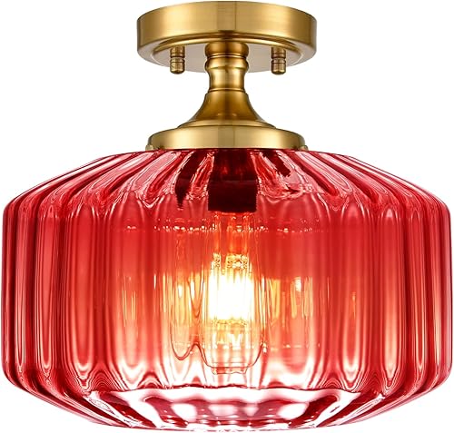 Miniatura 19 de Mid-Century - Lámpara de techo moderna dorada de montaje empotrado, lámpara de techo verde cerca del techo para entrada, pasillo, porche, pasillo,