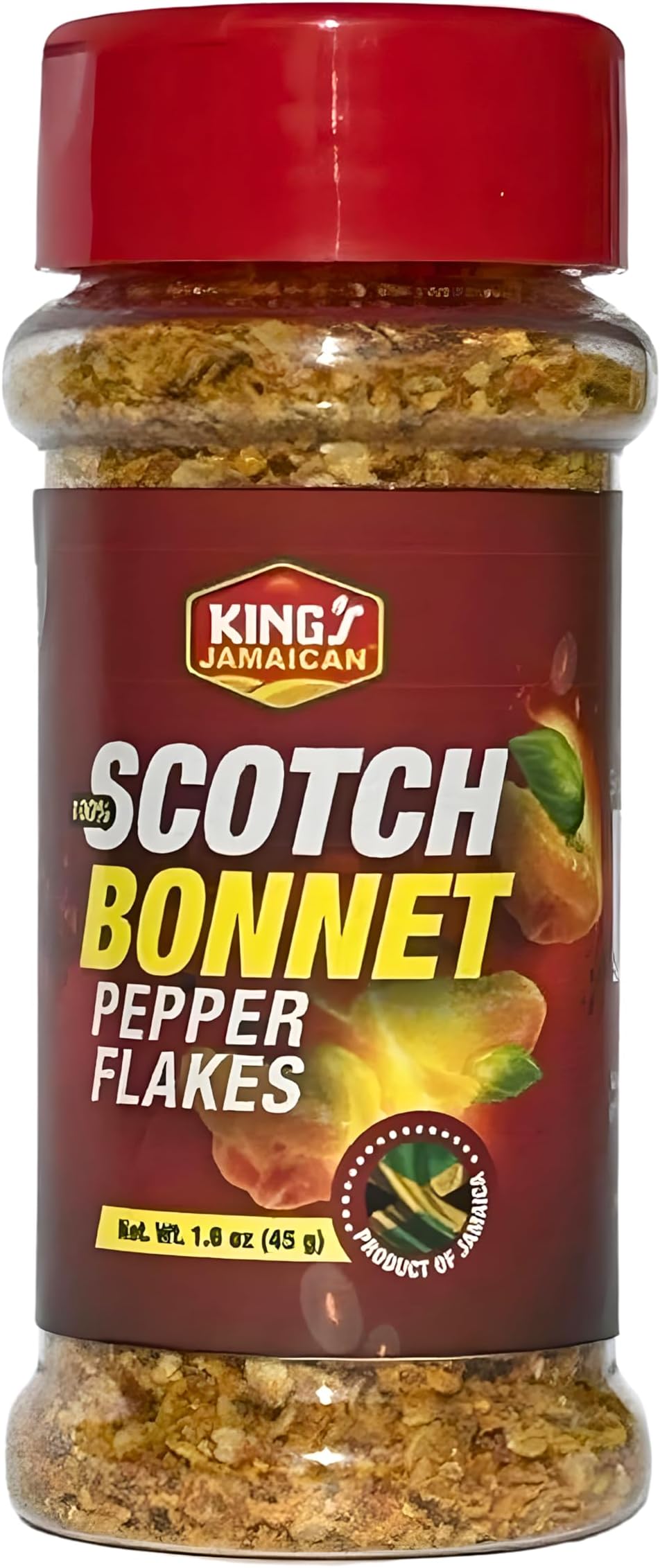 King's Jamaican Scotch Bonnet Pepper Flakes – 1.8 oz Jar – Crushed Scotch Bonnet Peppers for Seasoning, Cooking, Marinades, and Caribbean Dishes