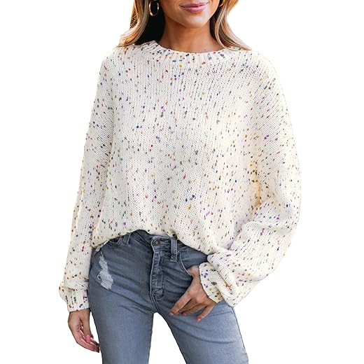 CUPSHE Women Pullover Sweater Rainbow Pom Ribbed Long Sleeves Colorful Jumper Tops, S
