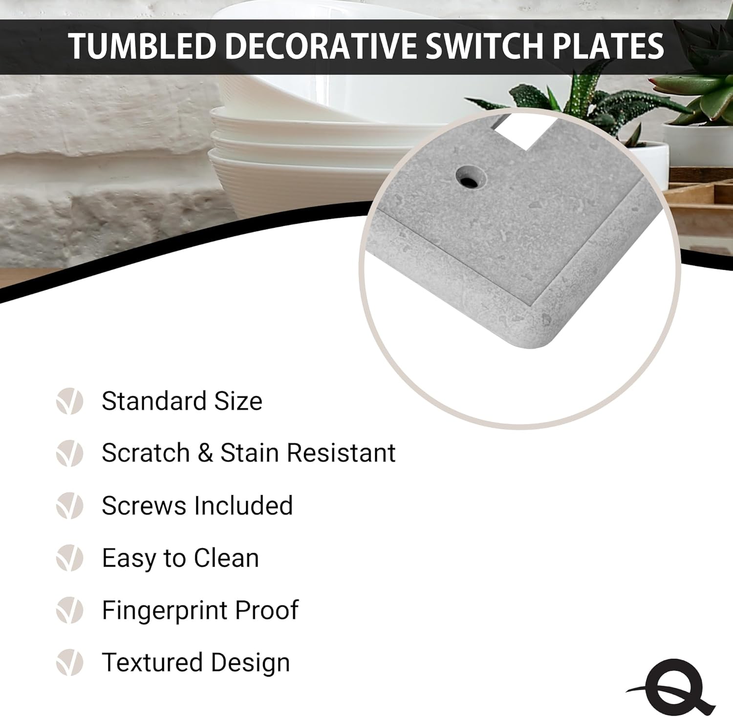 Questech Outlet Cover, Single Duplex Wall Plate 1-Gang Switch Plate Standard Size Electrical Outlet Receptacle Cover, Decorative Tumbled Texture, Gray