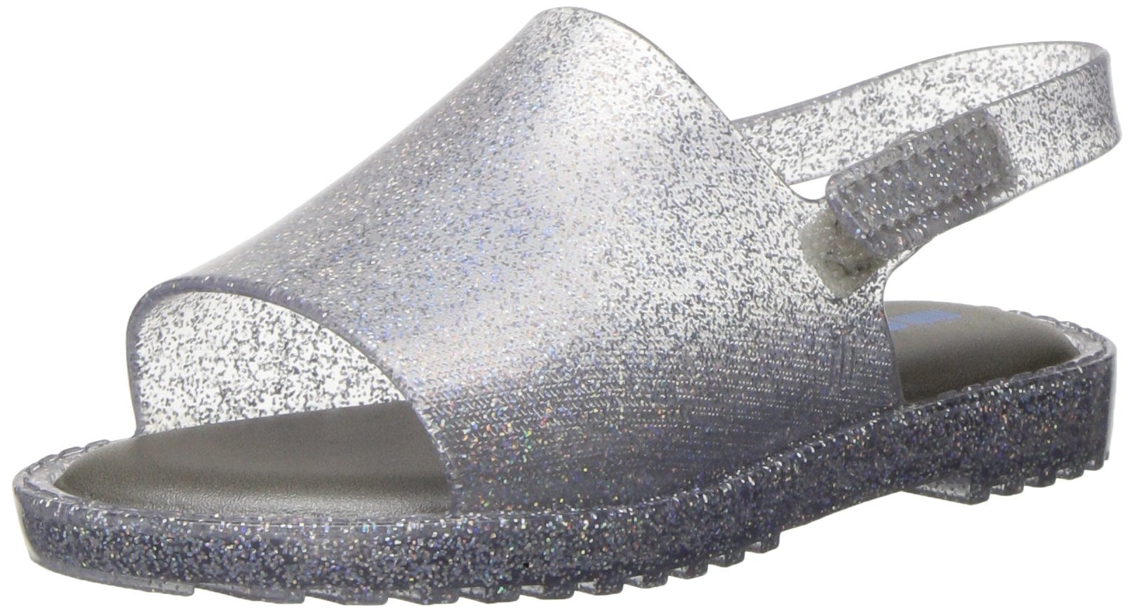 Mini Melissa Girls' Mini MIA + FABULA II Flat Sandal, Silver Mix Glitter, 5 Regular US Toddler