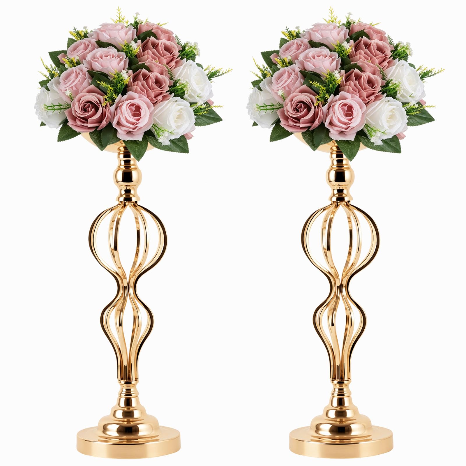 Photo 1 of 2-Pcs Metal Flower Arrangement Stand, 19.2” Wedding Flower Centerpiece Stand; Candelabra Candle Holder for Wedding Table Decor, Birthday Parties, Receptions, Hotels, and Home Decor