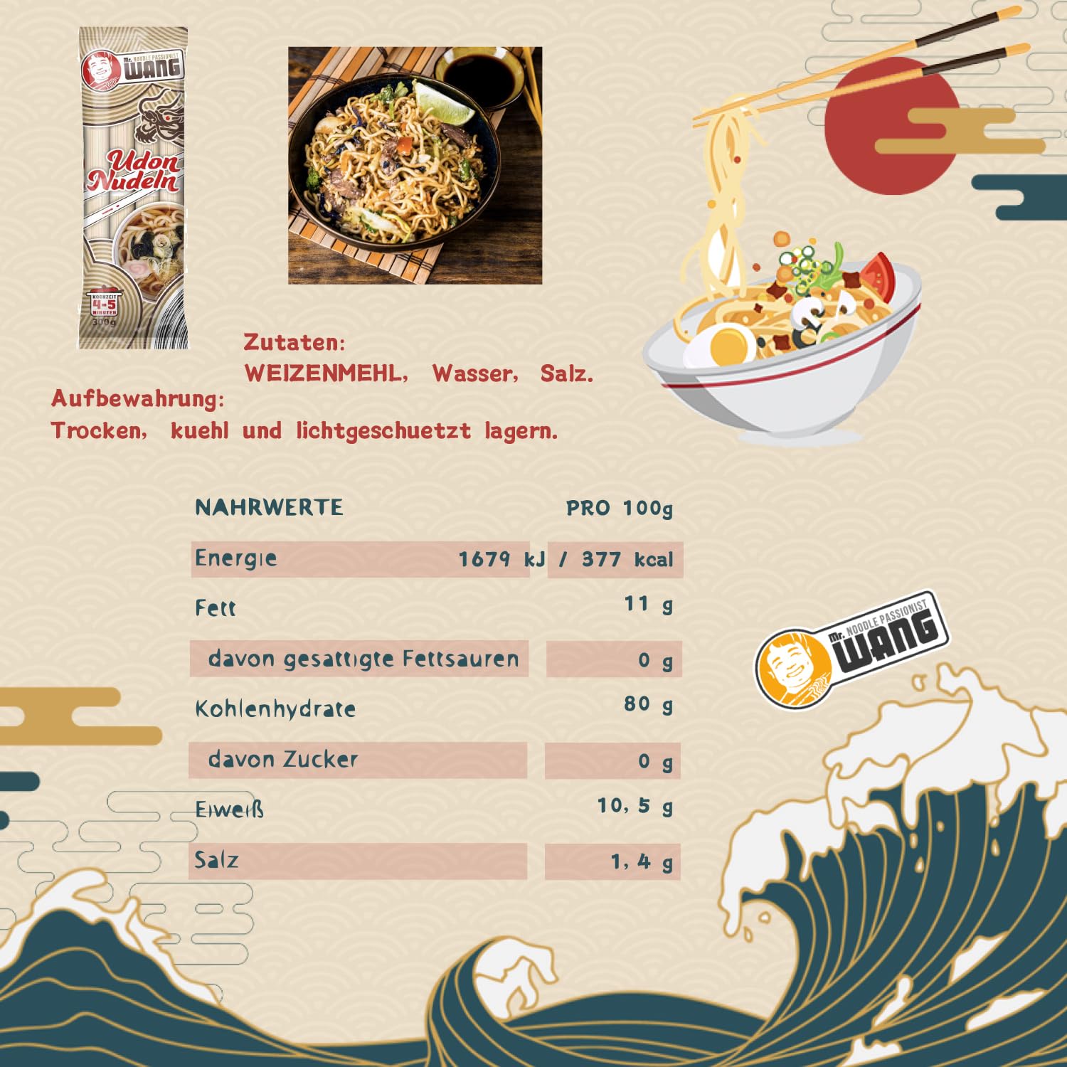 Mr. WANG Udon Pasta di grano giapponese per zuppe, insalate, ciotole e piatti wok
