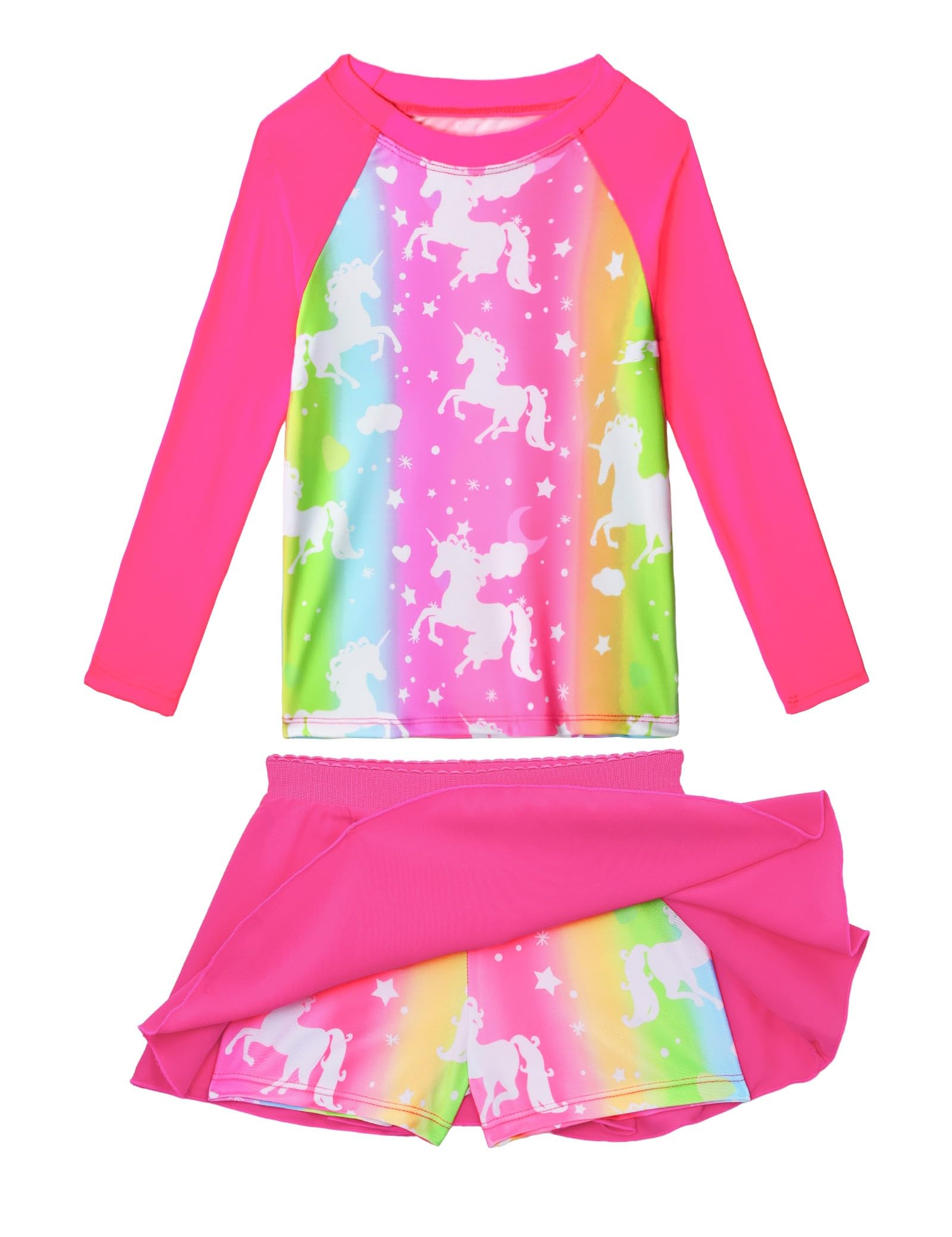 Snowheart Girls Rash Guard Swimsuit Set Long Sleeve Bathing Suit Two Piece 3-12 Years