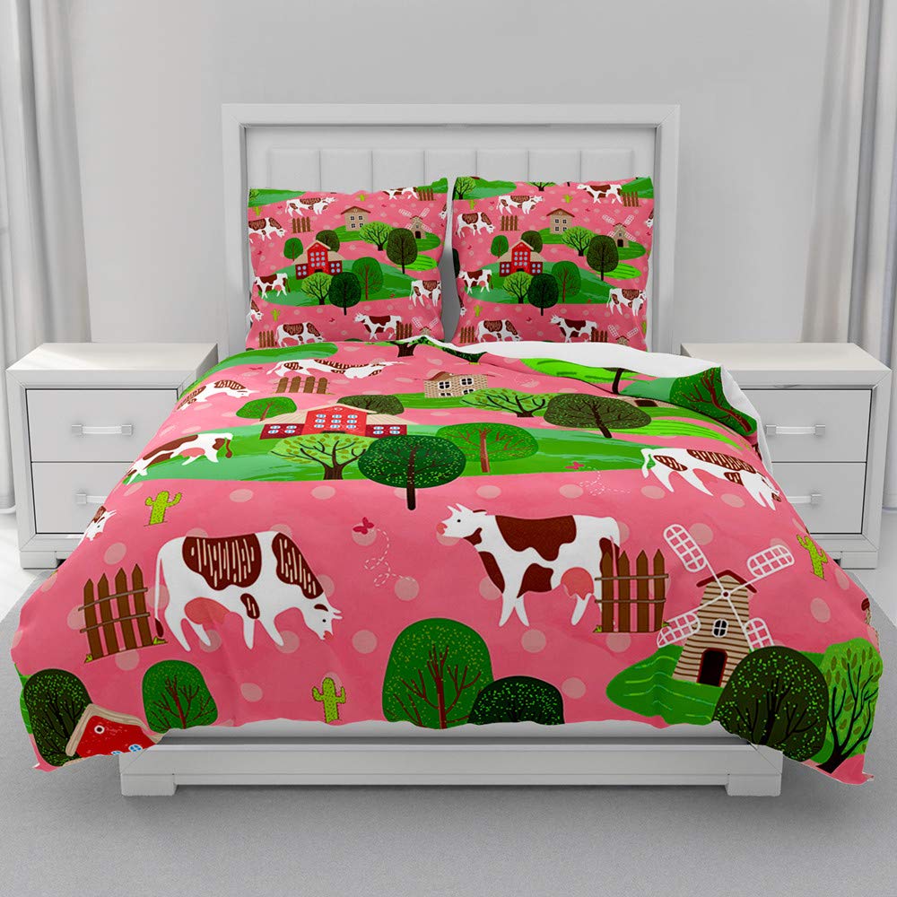 Housse de couette vache 3D rose 220x240 pour une chambre cosy et originale
