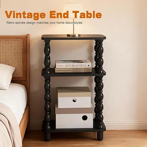 Miniatura 5 de Mesa auxiliar, mesa auxiliar retro con estante de 3 niveles, mesa auxiliar de sofá pequeña para sala de estar, mesa auxiliar vintage de granja,