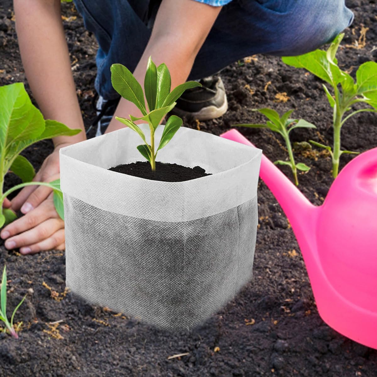 LIFKOME Nursery Grow Bags Prevent Water Loss and Excess Watering Non-Woven Fabric 100pcs Biodegradable for Plants and Carrots for Garden and Fruit Vegetable Planting