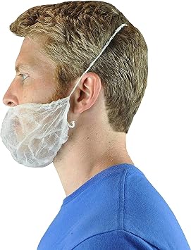 White Disposable Beard Net Covers with Elastic Bands Heavy Duty Beard Restraints, Comfortable Protective Beard Masks, Nonwoven Latex Free Spunbond, Safe & Clean Work Environment, 100 PC