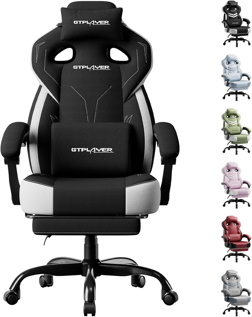 GTPLAYER Gaming Chairs for Adult - Ergonomic Big & Tall Gaming Seat with Footrest & Lumbar Support, Comfortable Office Chair 90-155° Reclining - Heavy Duty Wide Computer Seat, Black