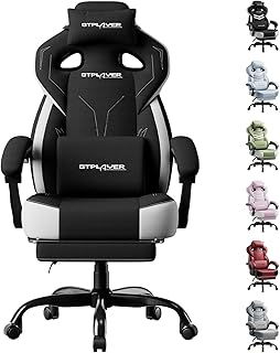 GTPLAYER Gaming Chairs for Adult - Ergonomic Big & Tall Gaming Seat with Footrest & Lumbar Support, Comfortable Office Chair 90-155° Reclining - Heavy Duty Wide Computer Seat, Black