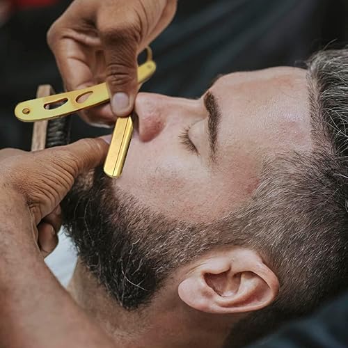Miniatura 5 de Maquinilla de afeitar profesional de borde recto para hombres con 100 cuchillas Derby reemplazables para barbero de una sola hoja - navajas para