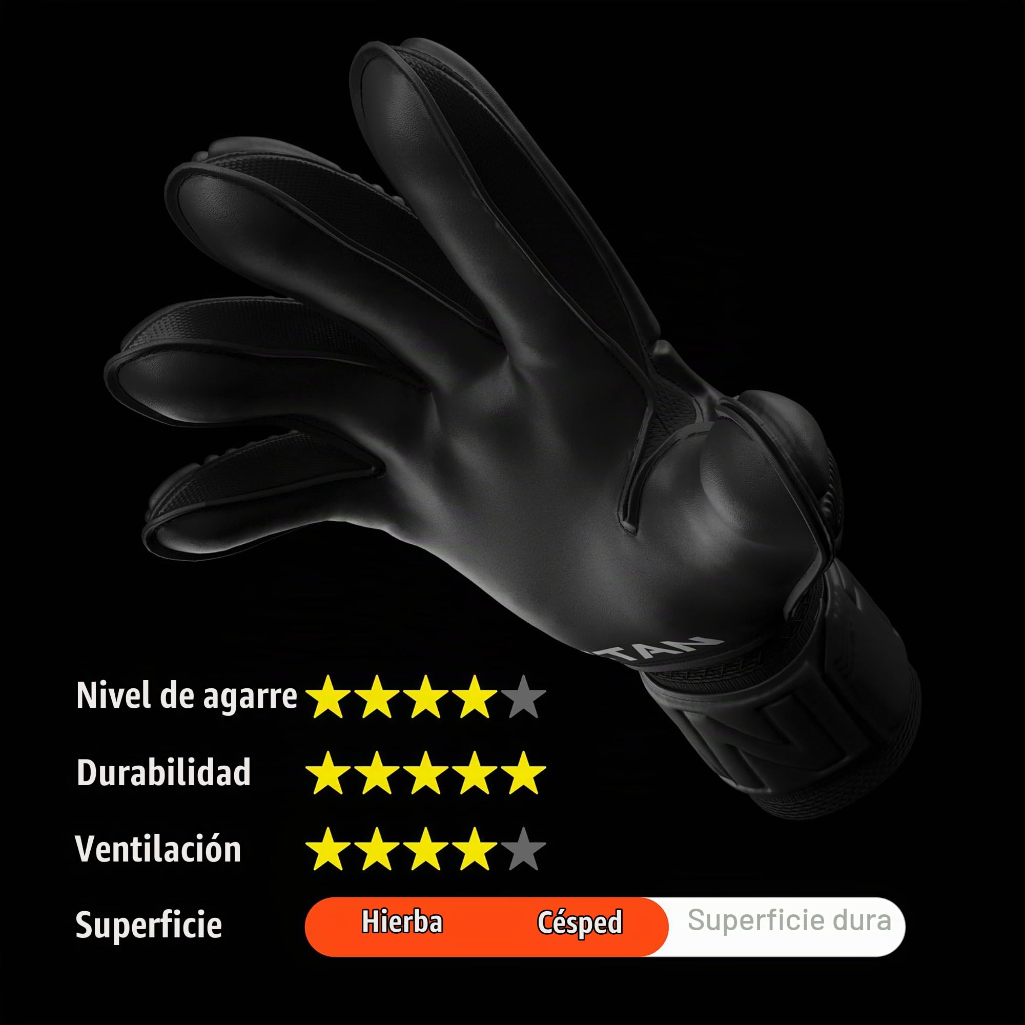 T1TAN Classic 1.0 Black-out - Guantes de Portero - sin protección para los Dedos - Guantes de fútbol para porteros - Talla 9
