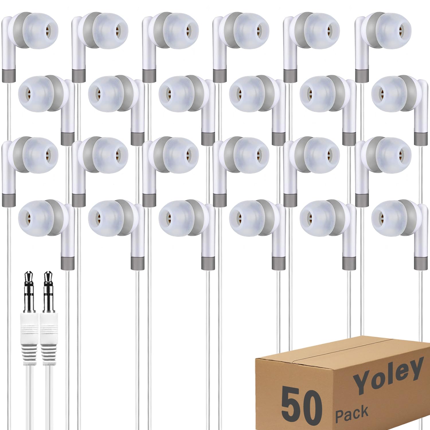 Yoley Bulk Earbud Headphones 50 Pack for School Classroom Kids, Wholeslae Wired Durable Earphones Class Set for Students Children Toddler Teens Boys