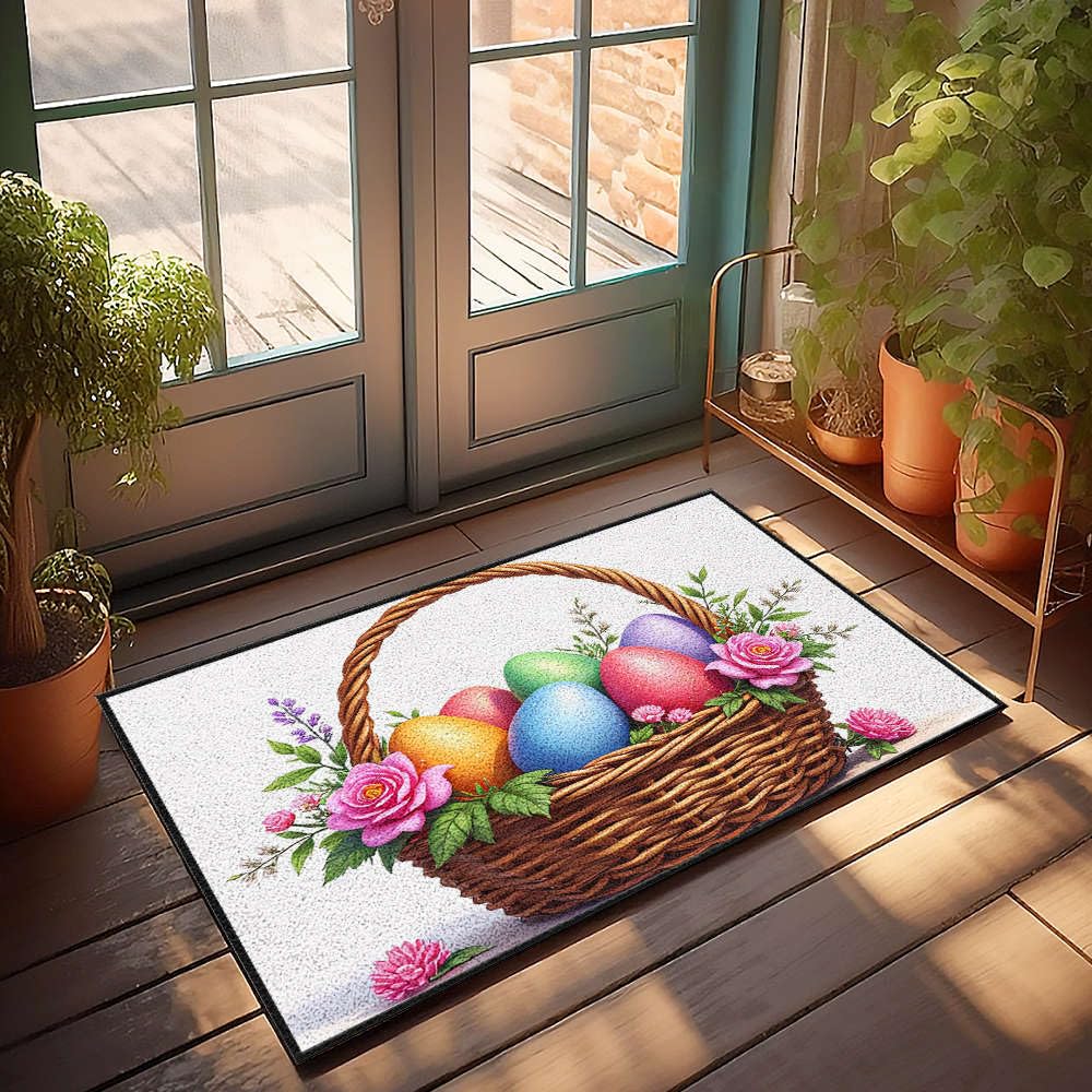 Paillasson de Pâques avec panier d'œufs, cadeau idéal pour décoration