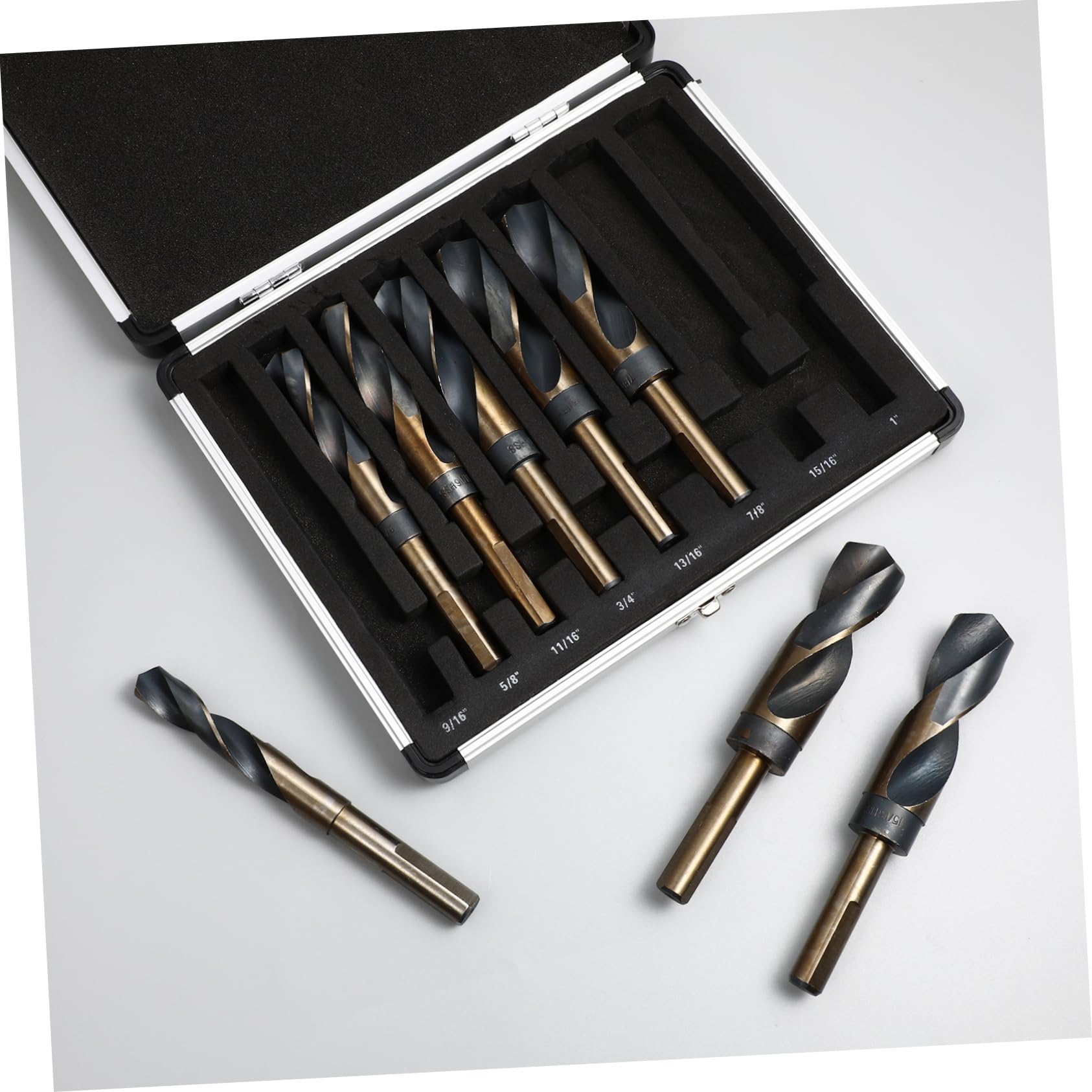 BESTonZON Set di Punte Elicoidali 8 Pezzi in Acciaio Nero Custodia in Alluminio, 14-25mm, per Foratura Precisa su Metallo