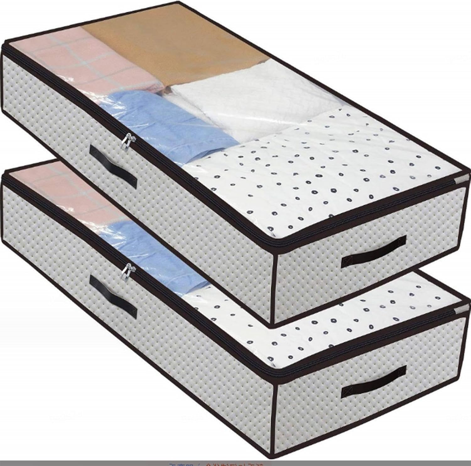 2 Pack Under Bed Storage Boxes,90L Foldable Clothing Storage Bags with Front Clear Window, Closet Organizers with lid for Blankets Clothes Comforters,A