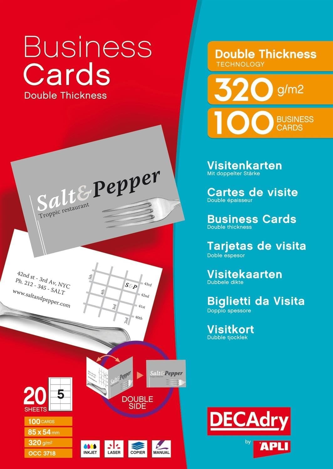 DECAdry OCC-3718 Business Cards (85 mm, 54 mm, 20 Sheets, 100 Pieces)