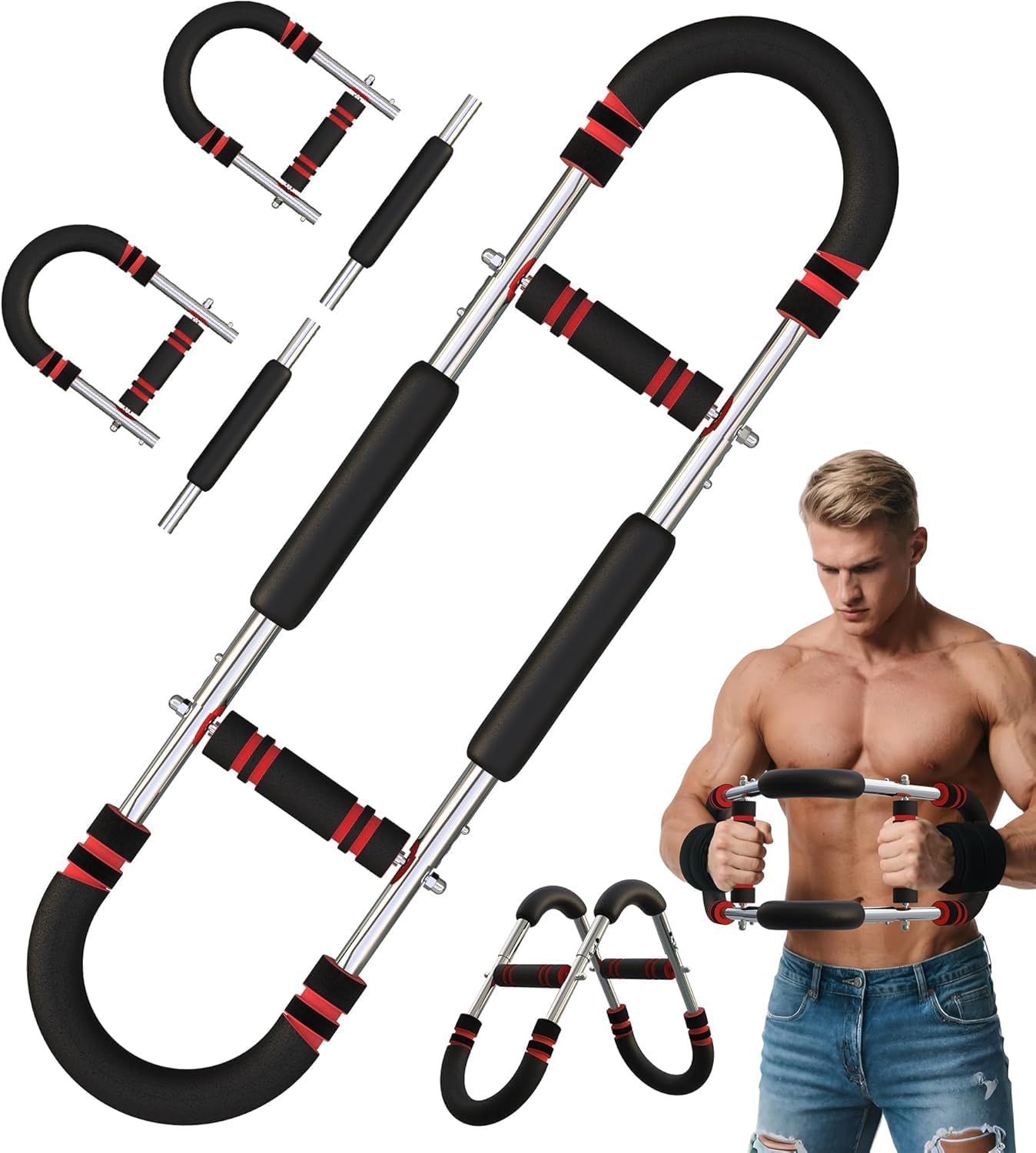 Adjustable Power Twister Chest Expander, Arm and Shoulder Exercise Equipment, Black and Red