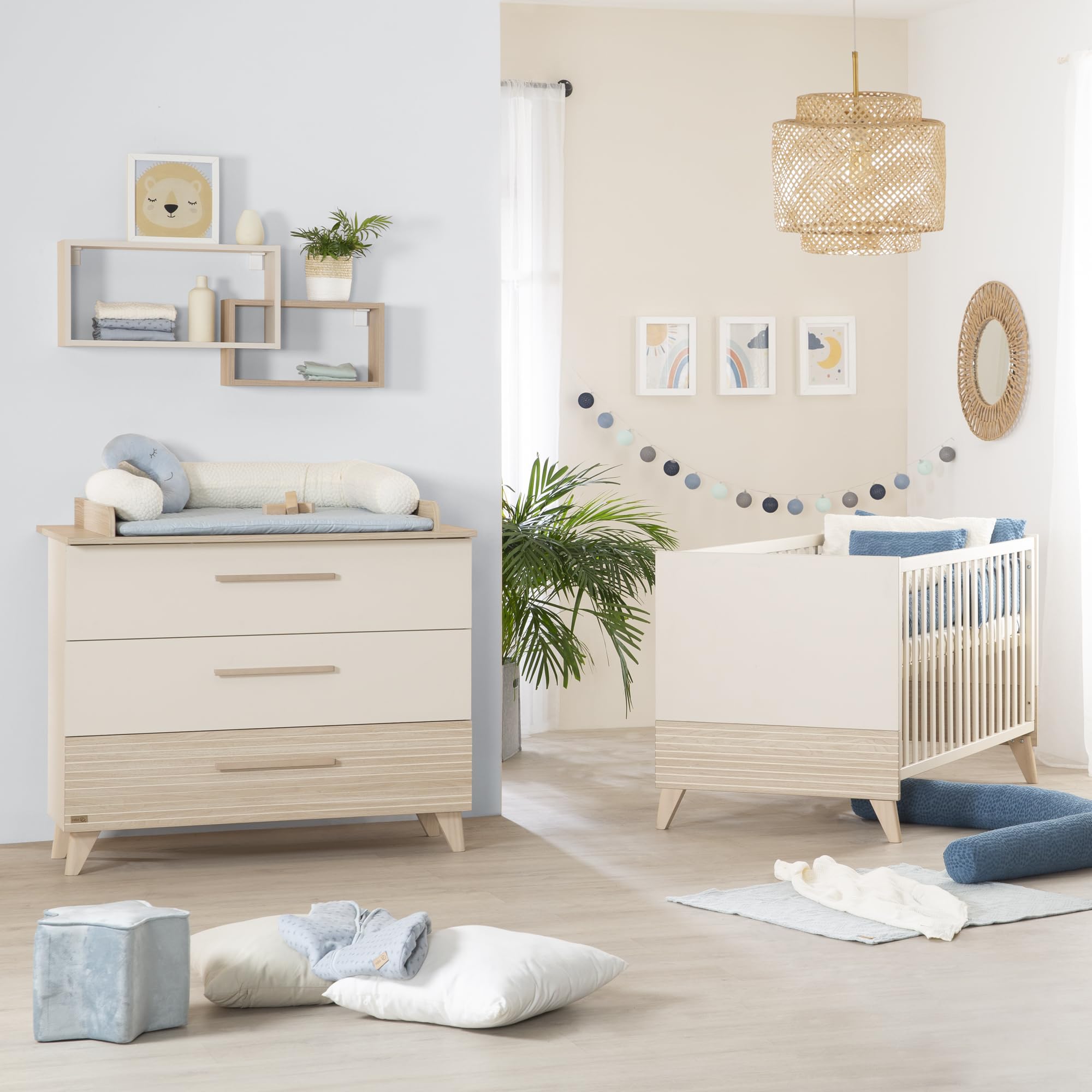 roba Cuna Sidney 70x140 cm – Cuna evolutiva con patas de madera maciza – Altura regulable – Convertible en cama junior – Beige