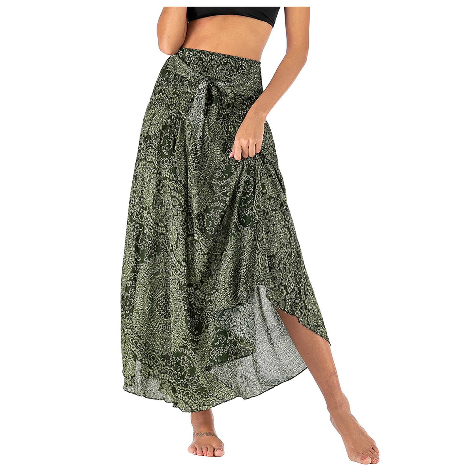 HAGOT Gonna Lunga Elegante 2 in 1 da Donna, Abito Vintage con Scollo all'Americana, Gonne Estive Boho