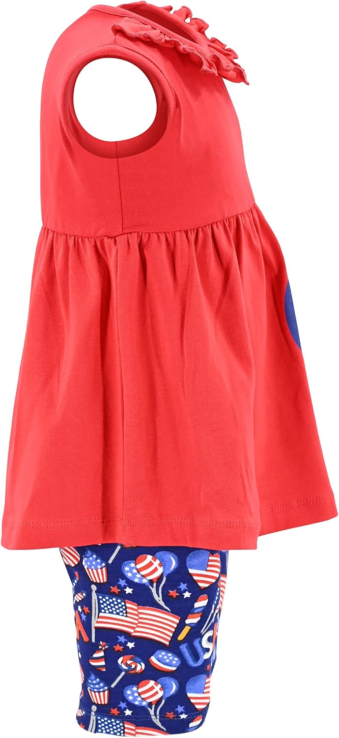 Unique Baby Girls July 4th Happy Independence Day Biker Shorts Set (6Y, Red)